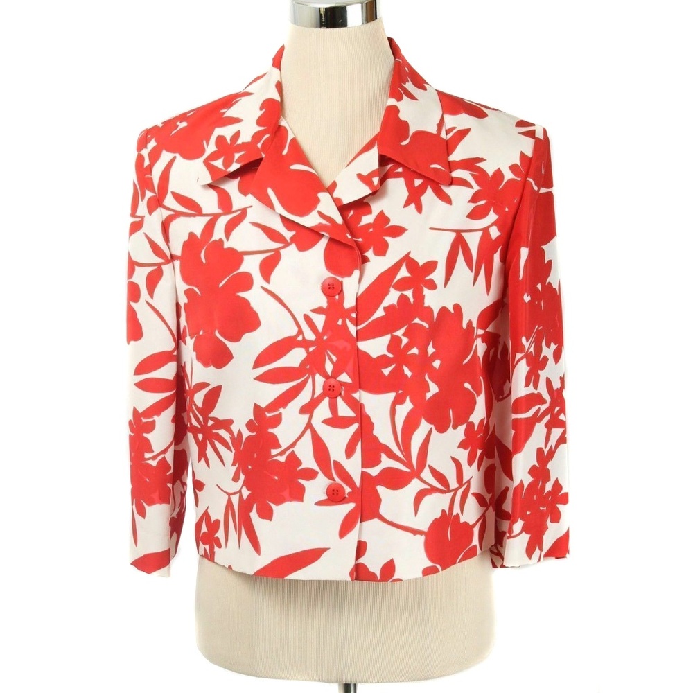 DONNA MORGAN White & Red Floral Silk Jacket/Blazer